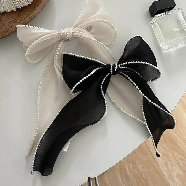 Elegant Pearl Streamer Bows Hair Clip