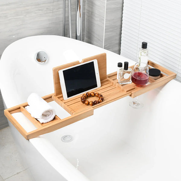 Plateau de baignoire extensible de luxe en bois 