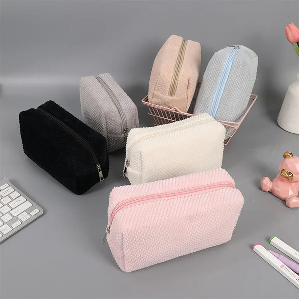 Solid Plush Cosmetic Storage Bag