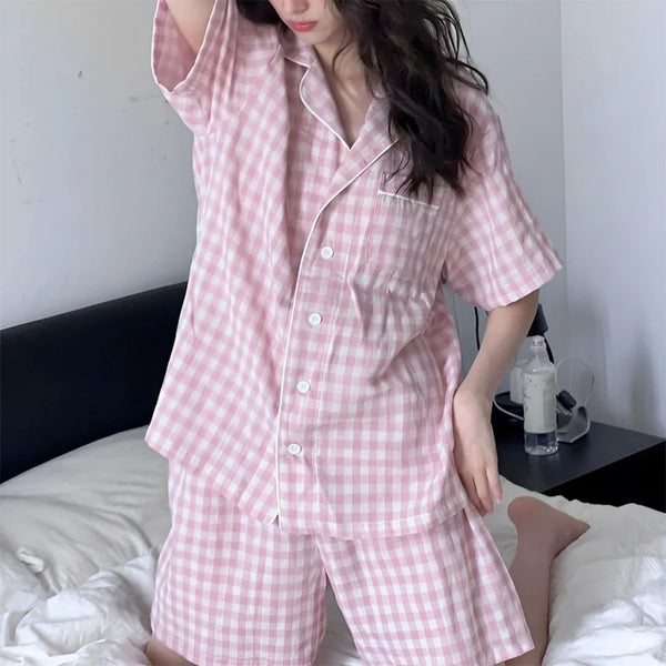 Pyjama à carreaux doux de mode coréenne pour femmes 🌸✨