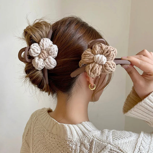 Woolen Flower Hair Claw Clips