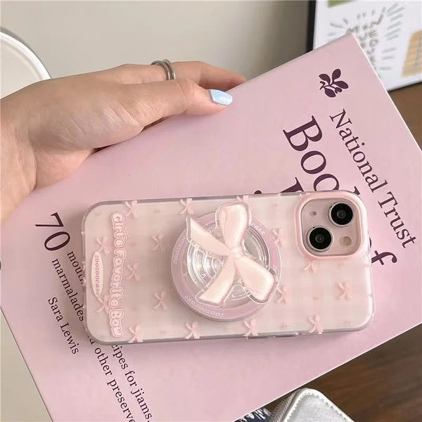 Magnetic Pink Bow Phone Case with Holder