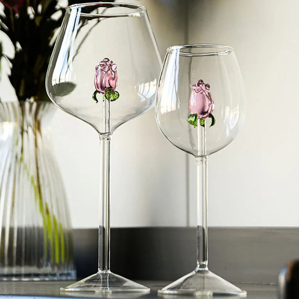 Pink Glass Rose Wine Glass