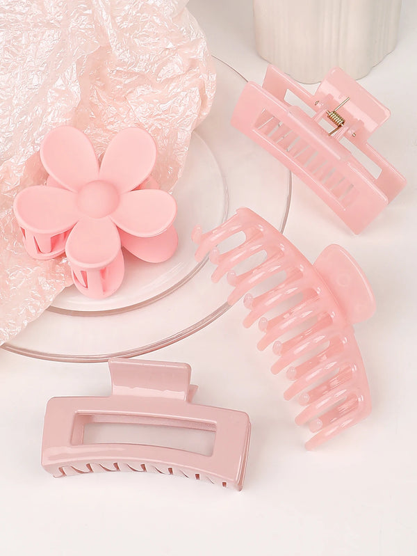 4Pcs Pink Flower Hair Claw Clips – Stylish & Non-Slip Clips for Thick Hair 💖