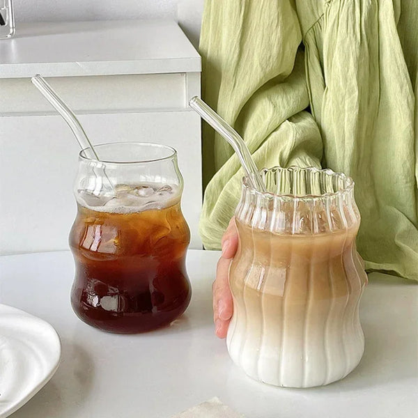 550ml Transparent Glass Mug with Straw