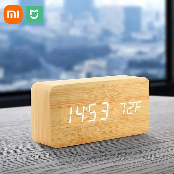 Reloj despertador digital de madera Xiaomi MIJIA con pantalla LED y temperatura para dormitorio y oficina