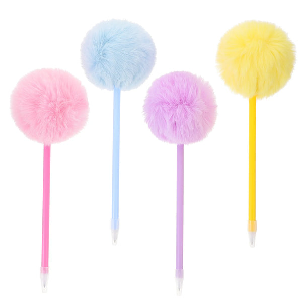 Lot de 4 stylos à bille en peluche – Stylos à bille à pompon coloré, coffret cadeau mignon et créatif pour filles 🎨✨