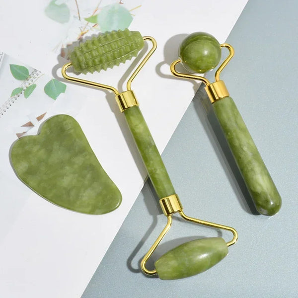 Ensemble rouleau de jade naturel et Gua Sha