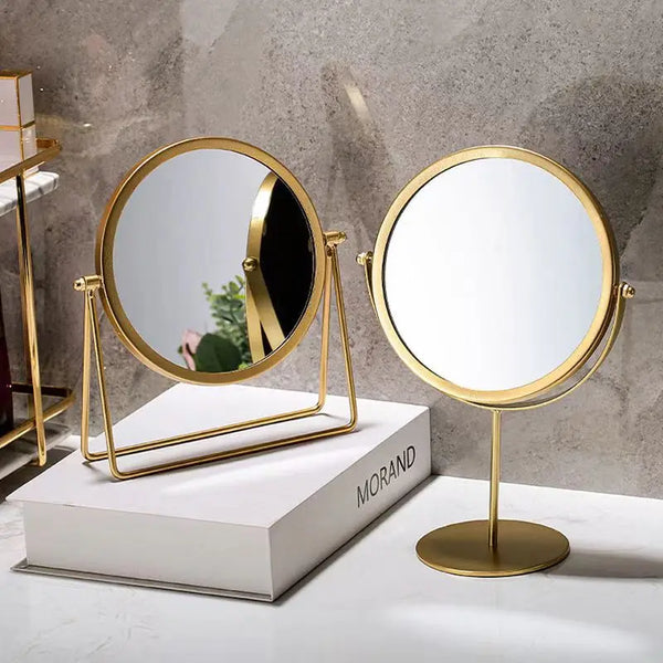 Miroir de maquillage en métal doré et laiton nordique