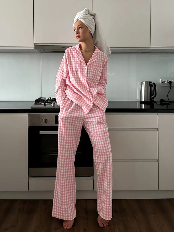 Pink Plaid Loose Nightwear Set