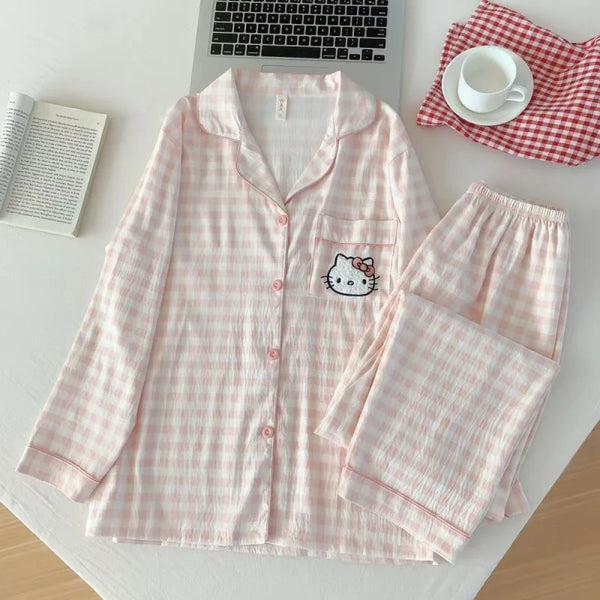 Conjunto de pijama a cuadros rosa de Hello Kitty: ropa de estar por casa cómoda y bonita 🌸💖