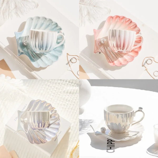 Shell Shaped Coffee Cup and Plate Set