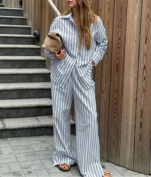 Loose Stripe Cotton Pyjama Set for Women