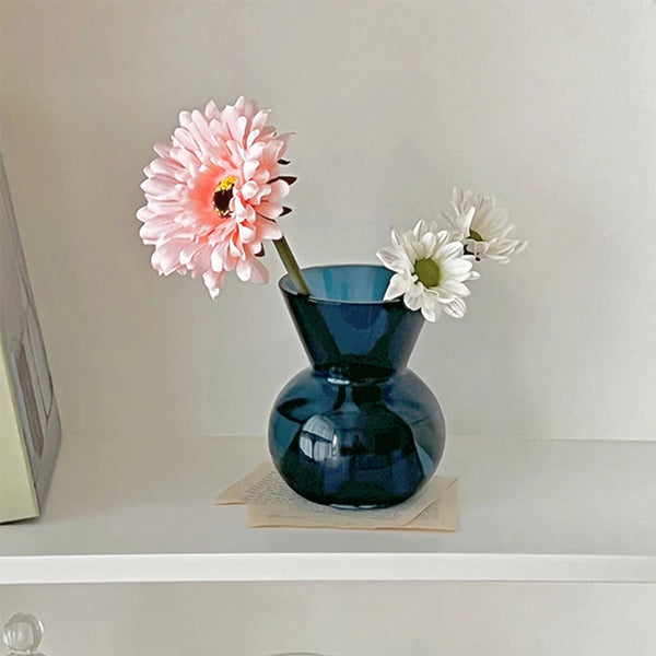 Blue Floral Glass Vase