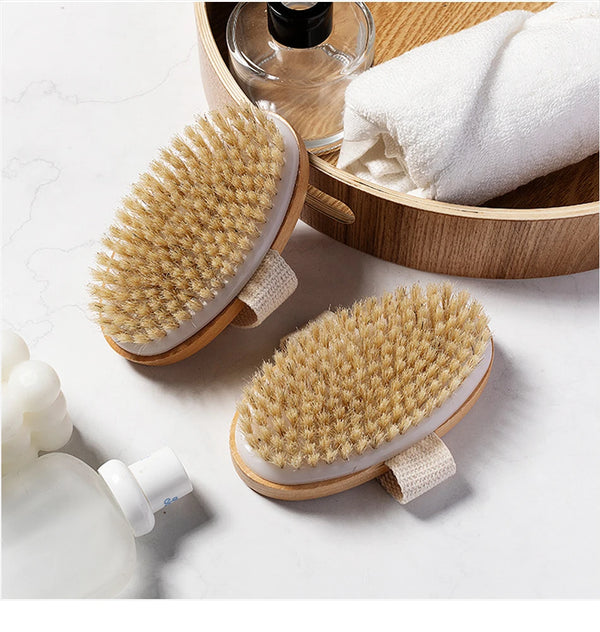 Cepillo de ducha exfoliante de madera para masaje corporal