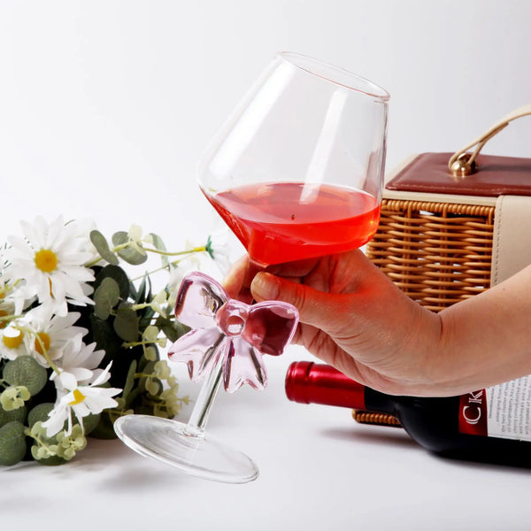 Red Wine Glass – Pink Bow