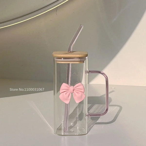 🎀 Mug carré de 350 ml avec couvercle et paille