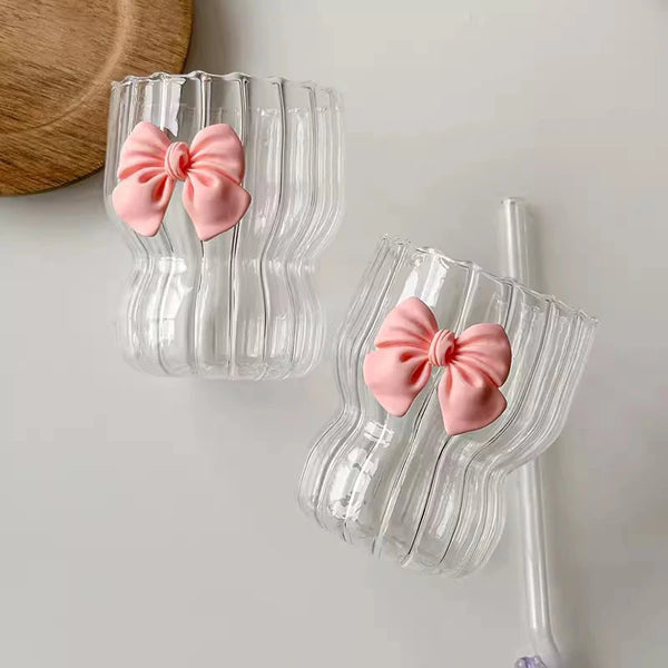 💖🎀Cuillère en verre avec nœud rose mignon